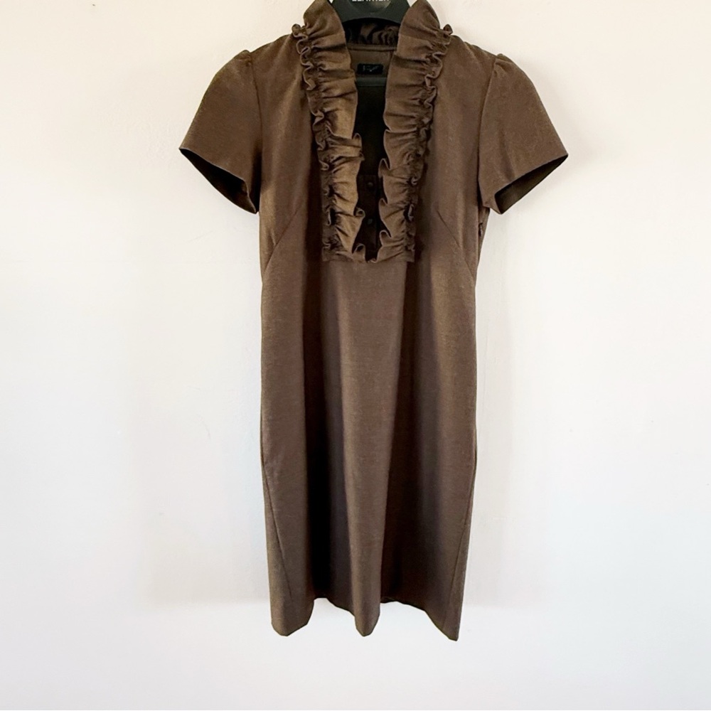 Vintage J Crew Y2K Ruffle Short Sleeve Shift Dress Dark Academia Woodland Preppy